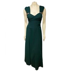 Vintage On On Fashions 90’s Green Gown Rhinestone Accents Size 9 USA